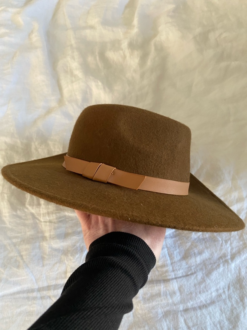 Brown Wide-Brim Fedora with Tan Band